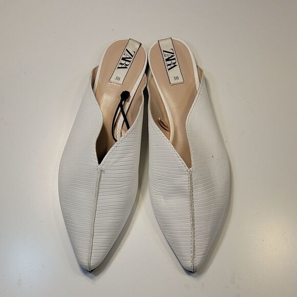 BRAND NEW EMBOSSED LEATHER FLAT LOAFER MULES POINTED TOE SHOE - Picture 3 of 15